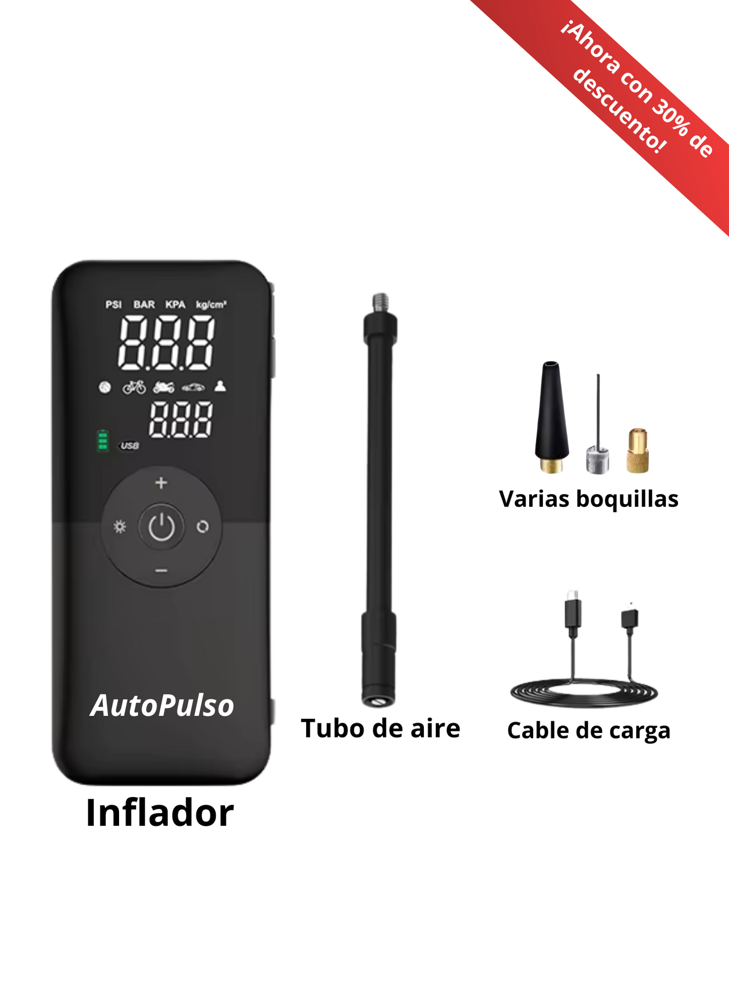 Inflador portátil para Autos, Motos y Bicicletas - Compacto, Rápido y sin Esfuerzos